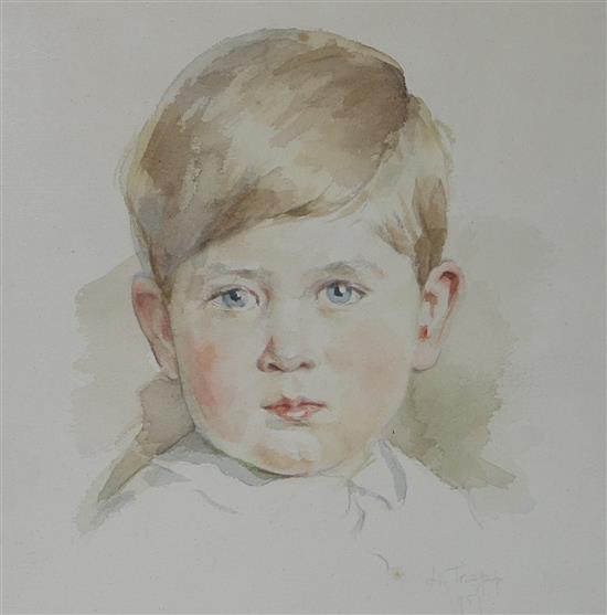 Ludmilla Trapp (20th century), Head and shoulders portrait sketch of the young Prince Charles, watercolour